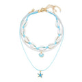 Shell Beach Choker Necklace Set for Women Boho Layered Beaded Adjustable Starfish Conch Shell Nacklace Imitaion Pearl Rice Beads Necklace Summer Ocean Vacation Jewelry - color: Blue
