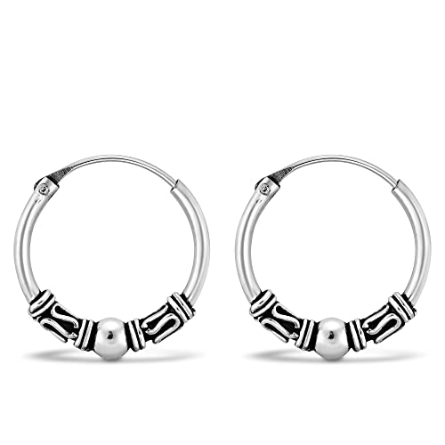 AeraVida Unique Bali Chic Tribal Coil and Ball Sterling Silver Hoop Earrings | Artistic Boho-Inspired Lightweight Jewelry for Women - style: Hoop