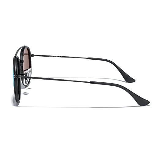 MERRY'S Retro Round Polarized Sunglasses - Unisex Double Bridge Sun Glasses - color: Matte Black Frame/Matte Black Bridge/Red Lens