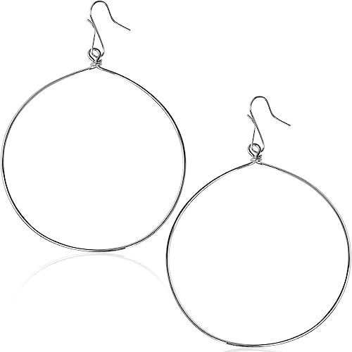 Dangle Hoop Earrings for Women - Minimalist Geometric Round Drop Hoops - Hypoallergenic, Safe for Sensitive Ears - Plated in 18K Gold or 925 Sterling Silver - color: 3.2" inch - 925 Silver Plated
