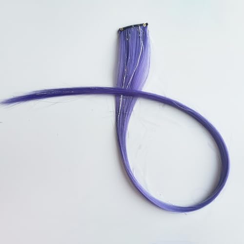 12pcs Clip in Rainbow Hair Extensions, 22 Inch 2 in 1 Hair Mixed Tinsels, Holiday Party Highlights(Grey Purple) - color: Grey Purple