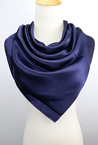 vabovin Satin Head Scarf for Women Solid Color, 35×35 in | Silk Feel Neckerchief, Hair Scarf, Fashion Bandana, Headscarf, Headband, Hair Wrap Sleeping, Daily Fashion Styling - color: 218 Midnight Blue