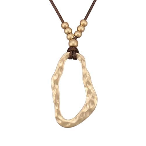 GelConnie Leather Necklaces Turquoise Long Boho Necklaces for Women Brown Chunky Circle Pendant Chocker Necklace Gold Sweater Necklace - style: Brown Gold Boho Necklace