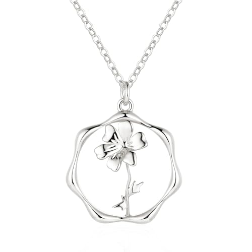 Gold Necklace for Women Birth Flower Necklaces 18K Gold Plated Custom Birth Month Floral Necklaces Birthday Gifts for Women - style: Silver-10-Cosmos