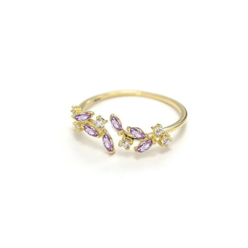 Dainty Rings Open Adjustable Ring Leaf Ring for Women Dainty Stackable Rings for Women - color: Purple