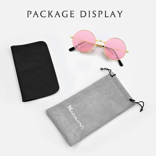 NACHLYNN Round Hippie Sunglasses Metal Border Circle Hippie Glasses UV380 Protection 70s Sunglasses for Men Women Party Favor - color: Pink