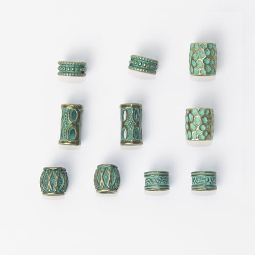 10Pcs Viking Hair Accessories Runes Tube Beads for Braids Dreadlock,Metal Beard Clips Rings Cuffs Braiding Ornaments Decoration Jewelry Bracelets Pendant Necklace DIY