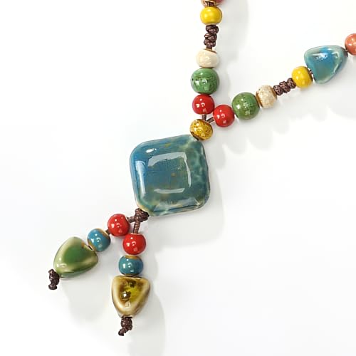Boho Necklace for Women,Vintage Butterfly Pendant Necklaces,Adjustable Wooden Beads Layered Braided Choker,Fashion Tribal Style Leather Rope Necklace Jewelry,Chunky Statement Gift for Women - color: Colorful4
