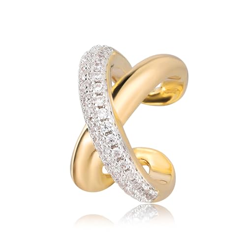 MTMY Gold Ear Cuff Earring for Women 14K Gold Plated Cubic Zirconia Non-Pierced Clip on Cartilage Chunky Ear Cuffs Hypoallergenic Jewelry - style: X