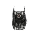 Women’s Genuine Leather Crossbody Belt Bag with Fur Fringe, Braided Bead Handcrafted Design, Clip-On Hip Fanny Pack with Jeans Loop, (J2400LB, Black) - color: Black