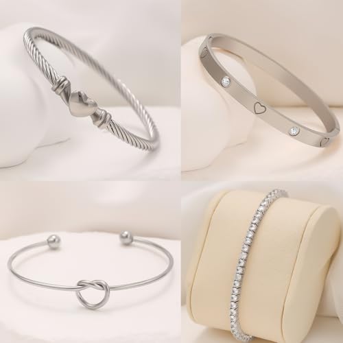 18 K Gold Plated Love Bangle Bracelet Stack Cuff Jewelry for Women Jewelry Set for Women Gift with Box - style: style12