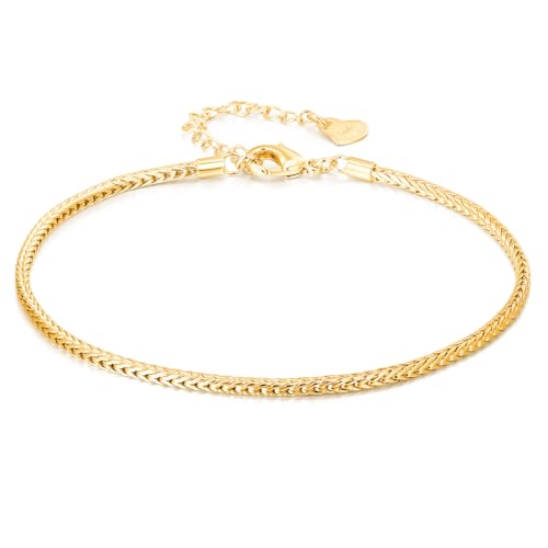 Dankadi Women 925 Sterling Silver Anklets Bracelet Men Simple Chopin/Box Chain/Twist Rope Chain Summer Beach Foot 24k Gold Plated Jewelry Gift - color: Chopin Chain Gold, size: 30cm