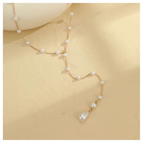 Gold Long Pearl Back Chain Necklace for Backless Dress Bridal Wedding Pearl Backdrop Jewelry Festival Rave Body Chain Jewelry for Women