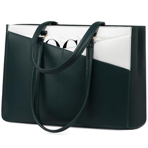 LOVEVOOK Laptop Bag for Women 15.6 Inch Tote Bags Waterproof Leather Briefcase Computer Women Business Office Work Bag,Green/White - color: Green/White 15.6 Inch, size: 15.6 inch