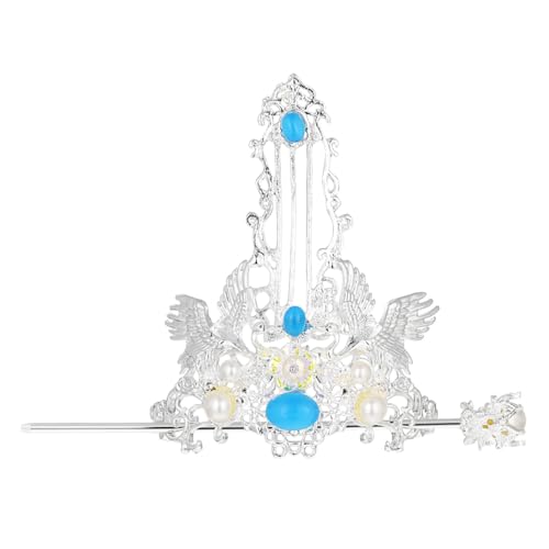 FRCOLOR Hair Clip - Chinese Vintage Hair Coronet Traditional Hanfu Hair Clip with Hair Stick, Ancient Hairpin Headpieces Hair Accessories for Women Girls (White)
