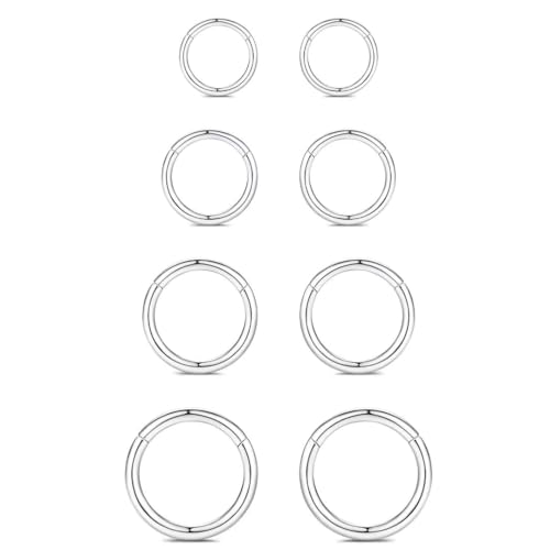WBRWP 316L Stainless-Steel Piercing-Ring Hinged Nose-Rings-Hoop : 20G 18G 16G 14G Womens Body Pierecing Ring Segment Clicker Lip Rings Helix Cartilage Rook Earrings Diameter 6mm 8mm 10mm 12mm - color: 8pc set in silver color(each dia. 2 pc)