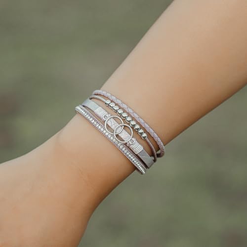 FANCY SHINY Boho Leather Wrap Bracelet Stackable Infinity Chunky Cuff Bracelets Western Hippie Outfits Jewelry Valentine Gifts for Women - color: Purple
