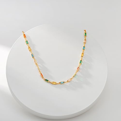 Beaded Choker Necklaces for Women 18k Gold Plated Dainty Gold Choker Necklaces for Women - style: square cz choker 2