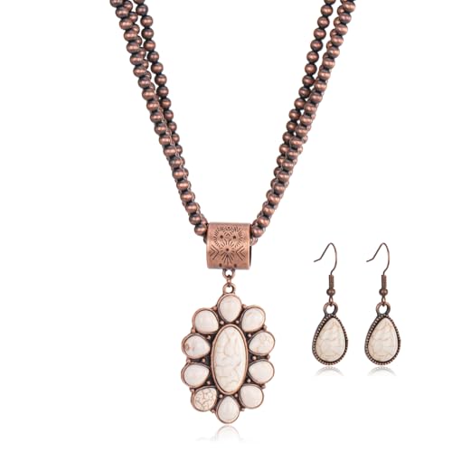 Montana West Rustic Couture's Western Jewelry Set for Women Cowgirl Vintage Western Necklace Earring - color: E-White