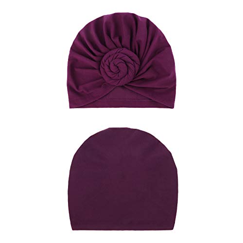 DRESHOW 5 Pack Knotted Headwraps for Women African Turban Pre-Knotted Beanie Headwraps Hair Covers - color: 5 Pack Donuts: Black, Purple, Royal Blue, Khaki, Rose