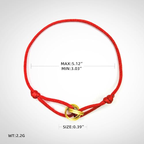 Red/Black/Pink String Bracelet for Protection and Good Luck, Adjustable Handmade Rope Bracelet with Gold/Silver Trinity Ring, Karma Friendship Bracelet for Women Men, Lucky Amulet Gift - color: Red-Gold