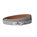 Ovekaut Women Skinny Leather Belt Solid Color Alloy Turn Lock Adjustable Waistband for Dresses Jeans Coats - color: Light Gray / Silver