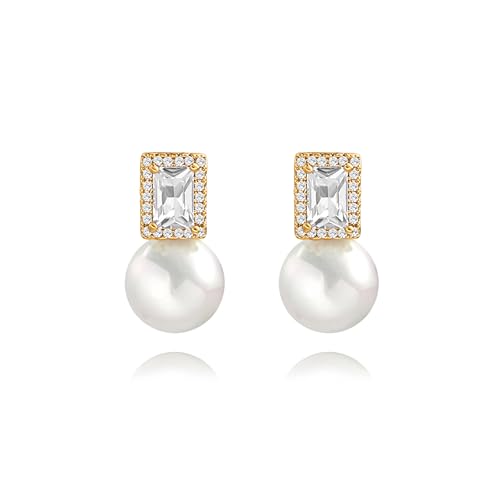 18K Gold Love Knot Stud Earrings for Women Statement Button Pearl Stud Earrings Minimalist Cute Small Post Earring - color: 5.CZ pearl
