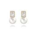 18K Gold Love Knot Stud Earrings for Women Statement Button Pearl Stud Earrings Minimalist Cute Small Post Earring - color: 5.CZ pearl