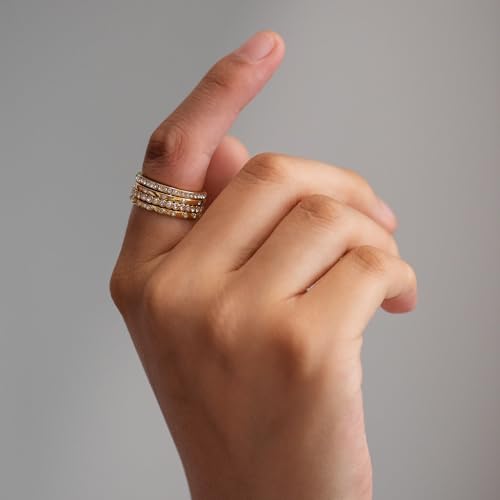 14K Gold Filled Rings for Women, Dainty Stacking Rings for Women, Thin Gold Band Ring Plain Statement Ring Comfort Fit Size 6-10 - color: Gold CZ-4PCS