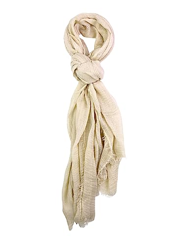Humble Hilo Womens Woven Bohemian Style Gauze Scarf,Shawl, Head Wrap Fringed Edge Lightweight, Long Folds Small - color: Bone