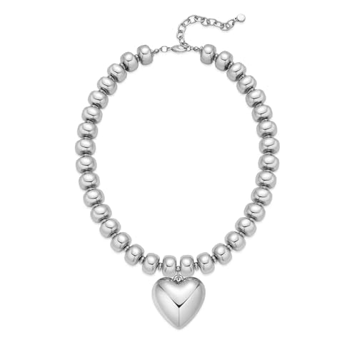 WOWORAMA Chunky Heart Necklaces for Women Colorful Resin Beaded Choker Necklace Gold Puffy Heart Statement Necklace Trendy Acrylic Choker Jewelry - color: CCB-Silver
