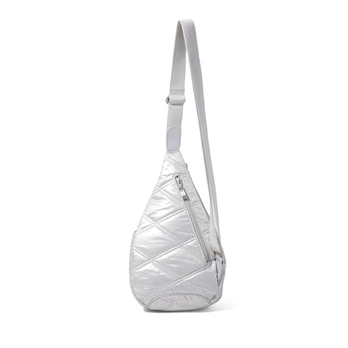 Baggallini Mini Sling - 12x7 Sling Crossbody Bag Backpack with Adjustable Shoulder Strap - color: Silver Metallic Quilt