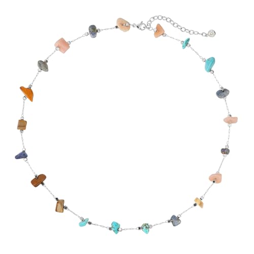 Created Turquoise Necklace for Women 14K Gold Plated Beaded Heart Choker Boho Necklaces Handmade Beach Summer Everyday Western Jewelry Gifts - color: Silver Chain, style: Irregular-Colorful