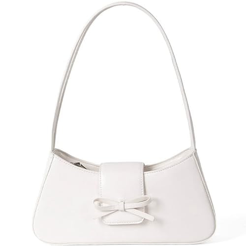 Shoulder Bags for Women Coquette Bow Purse Y2k Bag Small Cute Purses Mini Hobo Handbag Faux Leather Shoulder Purse - color: White