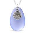 Sterling Silver Sand Dollar Necklace with Blue Sea Glass – Beach Jewelry for Women – Ocean Pendant Gift – Adjustable 18–20" Chain
