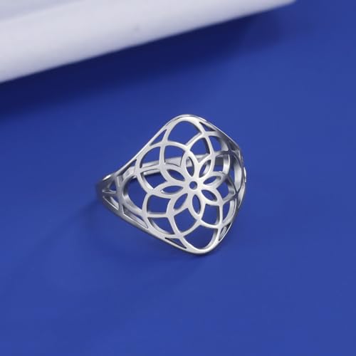 TEAMER Filigree Flower Ring Stainless Steel Elegant Bohemian Finger Ring Wedding Band Ring Exquisite Jewelry for Women - color: Style 1 - Silver