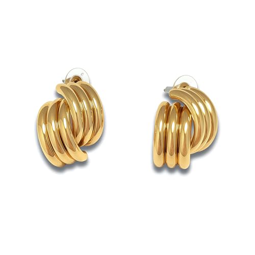 SEADAY 14K Gold Plated Hoop Stud Earrings for Women, Dainty Fashion Jewelry Accessories, Gifts for Women - color: Gold-Layered Hoop
