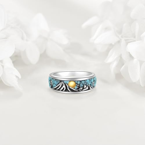 ONEFINITY Turquoise Mountain Rings S925 Sterling Silver Turquoise Ring Jewelry Gift For Women Men (Mountain, 10)