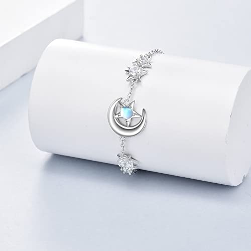 YAFEINI Ankle Bracelets for Women Sterling Silver Mermaid Turtle Ladybug Butterfly Moon Star Pineapple Anklet Link Chain Anklets Jewelry Gifts for Women - style: Moon star anklet