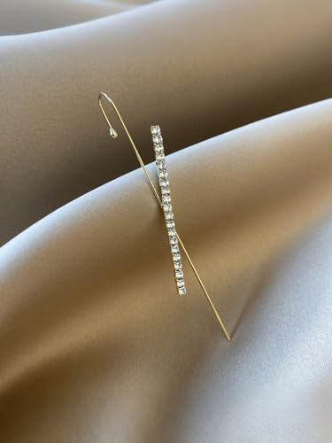 Ear Wrap Hook Earrings for Women Fashion Ear Cuff Crawler Earrings Silver Gold Long Piercing Crystal Curve Style Earring Stick Ear Wrap Earring Rhinestone Trendy Jewelry Gifts - color: slash-gold
