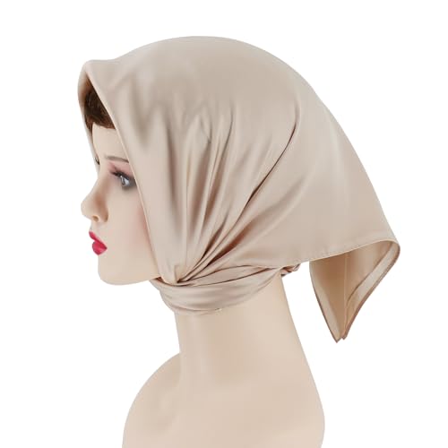 vimate Head Scarf for Women Hair 27'' Square Satin Silk Feeling Bnadana Neck Scarf Handbag Accessories Etc - color: C84#. Apricot