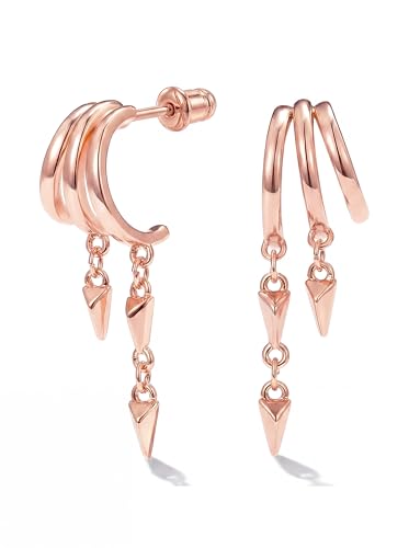 MUMREUES Gold Earrings for Women Trendy 14K Gold Plated Dangle Earrings Small Hoop Huggie Drop Stud Earrings Cubic Zirconia Simple Minimalist Dainty Chain Tassel Hypoallergenic Earrings - color: Simple & Rose Gold
