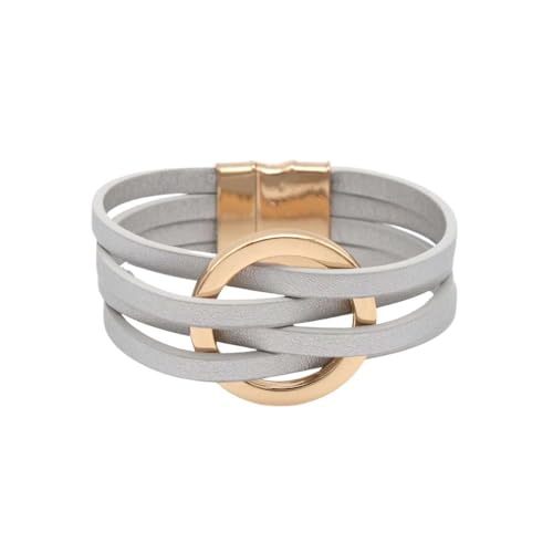 Fuqimanman2020 Circle Charm Leather Wrap Bracelet Boho Handmade Layered Cuff Bracelets for Women Teen Bohemian Multi Strand Bangle Bracelets Holiday Jewelry - color: grey