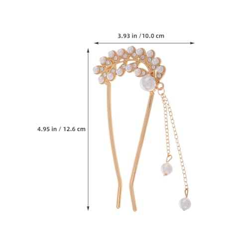 Healifty 2pcs U-shaped Metal Hair Pins with Pearls Double Prong Hair Forks for Women’s Updo and Bun Hairstyles Vintage for Thick Long