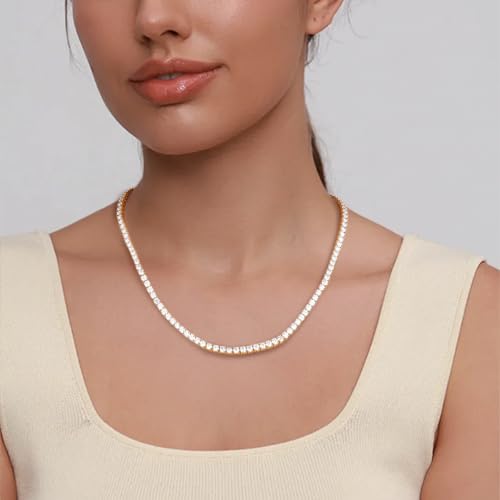 BREN Tennis Necklace - 3mm 4mm 5mm Iced Out Diamond Tennis Chain 5A Cubic Zirconia Necklace - 18K/White Gold Plated Flat Tennis Necklace for Women and Men Size 16"-22" - color: Gold-4mm, size: 22 inch