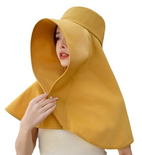 Sun Hats for Women Sun Protection Wide Brim Shawl with Neck Flap Hiking Visor Hat Outdoor Summer Beach - color: Yellow