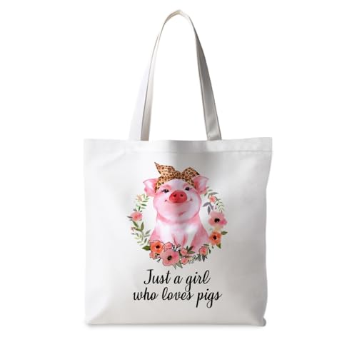 Preppy Animal Tote Bag, Pet Canvas Tote Bag, Reusable Grocery Shopping Shoulder Bags - color: Pig
