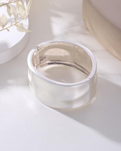Bangle Bracelets for Women | 14K Gold Plated Trendy Wide Bracelets | Hinged Arm Cuff Bangles Chunky Bracelet for Women - color: Style B-Matte Silver Plated Bangles