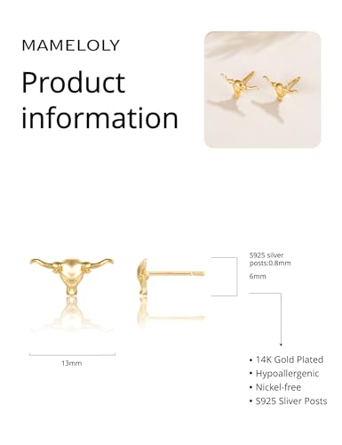 Mameloly Cowgirl Earrings for Women CZ 14K Gold Plated Western Cowboy Hat Dangle Hoop Earrings Cute Jewelry Hypoallergenic - color: Bull's-head Shape