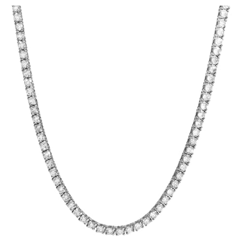 Savlano 18K Gold Plated Cubic Zirconia Round 4.5MM Classic Tennis 18 Inches Chain Necklace For Women & Men Comes With a Gift Box - color: White Gold